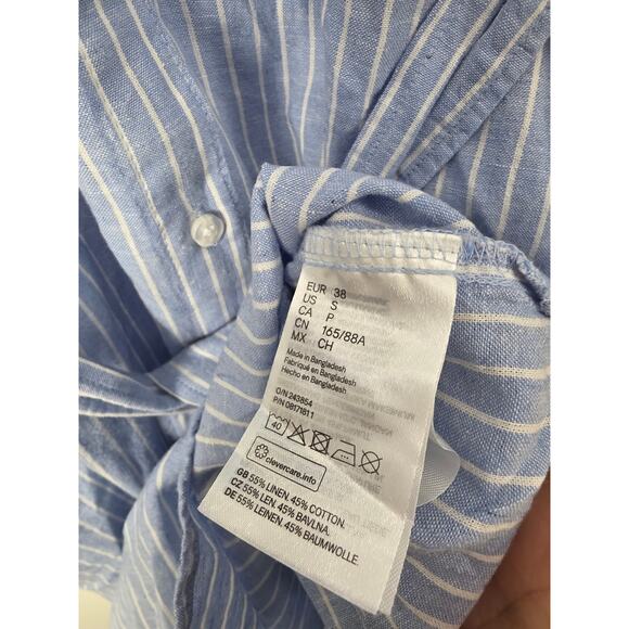 H&M Linen Blend Long Length Dress S Womens Blue White Striped Cottage Core - Picture 3 of 5